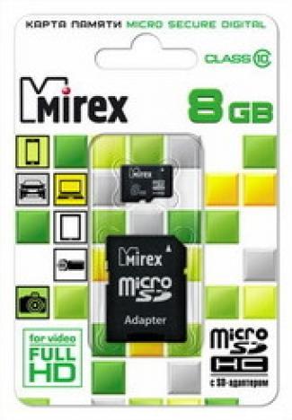 Карта памяти MicroSD Mirex Class 10 c адаптером